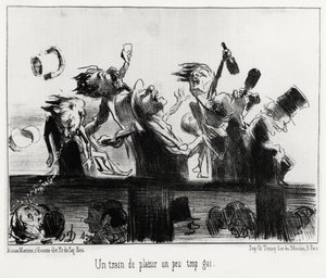 Un train de plaisir un peu trop gai, na série Les chemins de fer, ilustração de Honore Daumier (1808-1879), publicada em "Charivari", datada de 20 de Agosto de 1852. de Honoré Daumier