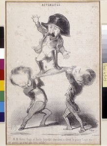 Victor Hugo e Emile de Girardin apoiando a candidatura de Napoleão Bonaparte. Cartoon de Honore Daumier (1808-1879) apareceu em "Le Charivari". Casa de Lixo de Victor Hugo, Bievres (Dim em cm 30,3x20) de Honoré Daumier
