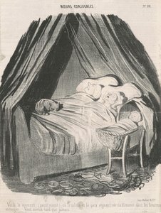 Este é o momento (passado da meia-noite) em que a calma e a paz realmente reinam nos casais felizes. Antes tarde do que nunca. de Honoré Daumier