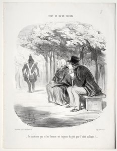 O que você vai, placa 51: Não me admira que as mulheres sempre gostem do uniforme militar? de Honoré Daumier