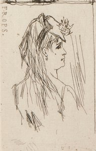 a. Cabeça de um homem velho por Daumier (canto superior esquerdo); b. Chez Charles Beriot por Taiee (centro superior); c. Cabeça de uma mulher jovem por Rops (canto superior direito); d. Paisagem fluvial por Harpignies (centro inferior); e. Perfil de uma m de Honoré Daumier