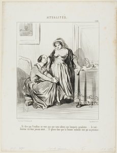 "- E pensar que Prudhon não quis que assistíssemos aos banquetes socialistas.... o pobre homem nunca amou..... ignora totalmente que é a presença da mulher que embeleza a existência", placa 184 de Actualités de Honoré Victorin Daumier