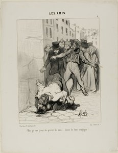 "- Mas estou a dizer-vos, são amigos.... estão apenas a exprimir-se uns aos outros", placa 9 de Les Amis de Honoré Victorin Daumier