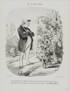 "- E, no entanto, este ano, as minhas dálias continuam a ter o tom mais brilhante de ponceau ... ... apesar de todos os meus cuidados, nunca conseguirei dar-lhes o tom de Boue de Paris!...", placa 6 de Tout Ce Qu
