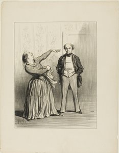 "- Os maridos não são realmente o que um povo vaidoso gosta de acreditar!", placa 3 de Les Divorceuses de Honoré Victorin Daumier