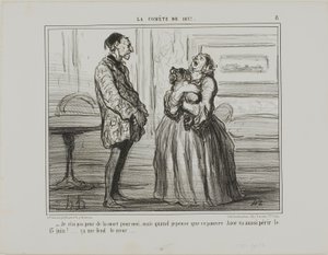 "- Não tenho medo por mim, mas se penso no pobre Azor que vai morrer no dia 13 de junho... fico de coração partido", placa 8 de La Cométe De 1857 de Honoré Victorin Daumier