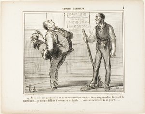 "- Não vejo porque não havemos de ser nomeados membros do conselho de vigilância um dia destes..... afinal não é assim tão difícil parecer digno... que tal uma pose como esta", placa 2 de Croquis Parisiens de Honoré Victorin Daumier