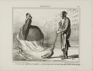 "- Teria pena se um dia esta moda passasse de moda... estas senhoras fazem metade do meu trabalho!", chapa 438 de Actualités de Honoré Victorin Daumier