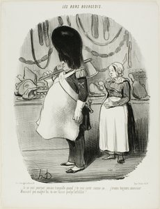 "- Nunca fico calmo quando o vejo sair assim... Tenho sempre medo, Monsieur Moussard, que sejais infiel", placa 67 de Les Bons Bourgeois de Honoré Victorin Daumier
