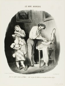 "- Não é bonito assim, Dodore... com um pouco de limpeza, já não é a mesma criança!...", chapa 37 de Les Bons Bourgeois de Honoré Victorin Daumier