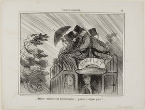 "- Apenas 15 cêntimos por um banho completo.... que negócio!", placa 12 de Croquis Parisiens de Honoré Victorin Daumier