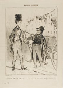 "- Taxi Monsieur Táxi - Nem sequer tenho o suficiente para andar", prato 8 de Émotions De Parisiens de Honoré Victorin Daumier