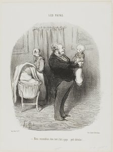 "- Parecemo-nos mesmo com o papá, não é... pequeno Querubim!", prato 14 de Les Papas de Honoré Victorin Daumier
