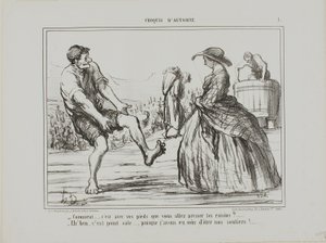 "- O quê estás a pisar as uvas com os pés... - Claro, e não está nada sujo... desde que tirei os sapatos!", placa 1 de Croquis D