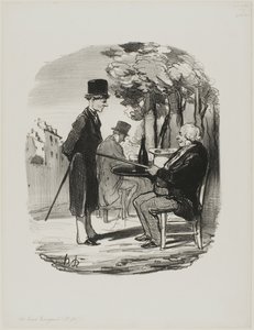 "- Não vai beber a sua garrafa de cerveja connosco esta noite... Posso dizer que estás a dar um jantar privado hoje, seu patife...", prato 81 de Les Bons Bourgeois de Honoré Victorin Daumier