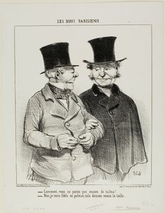 "- Ainda não estás a usar um Talma - Não, continuo fiel ao sobretudo, favorece-me mais a cintura", placa 1 de Les Bons Parisiens de Honoré Victorin Daumier