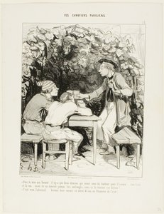 "- Sabe, meu amigo Durand...., só há dois componentes importantes da felicidade de um homem: a água e o vinho... mas nunca devem ser misturados, senão perdem o seu encanto. - Muito bem, Cabassol...., bebamos mais um copo de vinho em honra de wat de Honoré Victorin Daumier