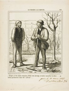 "- Parece gostar de fazer o meu trabalho. Em troca, poderia oferecer-me para fazer o seu trabalho: Vou dar uma volta na sua carruagem!", placa 249 de Les Parisiens A La Campagne de Honoré Victorin Daumier