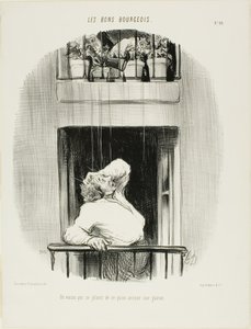 Um vizinho que se queixa da rega do seu relvado, prato dez de Les Bons Bourgeois de Honoré Victorin Daumier