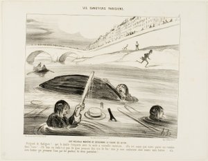 Uma nova forma de flutuar no rio da vida. - Radiguet, seu malandro, para o inferno contigo, com o teu barco e com a tua nova invenção.... é por tua culpa que todo o passeio foi por água abaixo. - Vá lá, vá lá.... não há razão para gritar o inferno. Estou a de Honoré Victorin Daumier