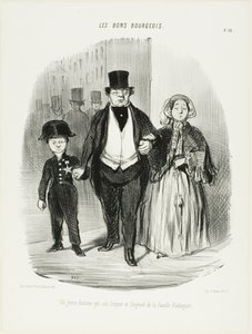 Um jovem que é o orgulho e a esperança da família Badinguet, placa 16 de Les Bons Bourgeois de Honoré Victorin Daumier