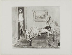 Um estudante zeloso a praticar em casa, placa 6 de Les Baigneuses de Honoré Victorin Daumier