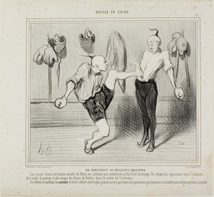 Um complemento a uma educação esplêndida. Os jovens chineses da classe alta não se limitam a cultivar a arte do chifre de caça, aprendem também a dar murros com o punho ou com o salto das botas mesmo no fundo do estômago. A este talento chama-se b de Honoré Victorin Daumier