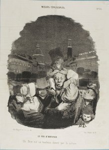 No espetáculo de fogo de artifício. Um pai é um cavalo de tração, fornecido pela natureza, placa 33 de Moeurs Conjugales e placa 14 em Actualités de Honoré Victorin Daumier