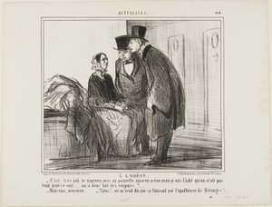 No Teatro Odeon. "- A nova produção de TARTUFFE parece ser muito boa, mas estou furioso por não haver apresentação esta noite... houve restrições, presumo... - Mas não, Monsieur... - Bem, fui avisado de que terminaria com o apotegma de Honoré Victorin Daumier