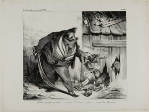 Come Here Little Chick, Chick..... Pintinho... Pintinho, Venha Periquinhos, placa 442 de Honoré Victorin Daumier