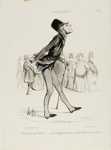Malditas botas! Isso vai ensinar-me a dar passos mais pequenos..." prato 6 de Coquetterie de Honoré Victorin Daumier