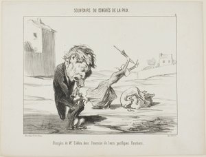 Seguidores do Sr. Cobden, exercendo as suas funções pacíficas, placa 5 de Souvenirs Du Congres De La Paix de Honoré Victorin Daumier