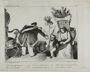 "Dos vossos súbditos obedientes recebei, no vosso dia de honra, estes dois modestos ramos de flores. Elas alegrar-vos-ão, pois só o povo francês assumiu as despesas", chapa 486