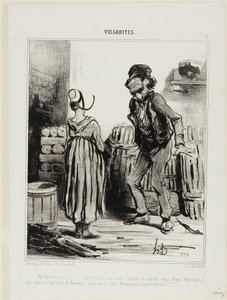 "Ha! Dammmmmnit wife... how much funnn we had when we were eighteen.... no men no women..... just us people from Auvergne," placa 5 de Vulgarités de Honoré Victorin Daumier