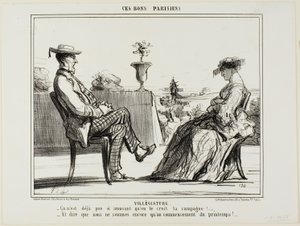Férias no campo. "- A vida no campo não é assim tão divertida, como se costuma dizer. - E pensar que a primavera ainda agora começou", prato 14 de Ces Bons Parisiens de Honoré Victorin Daumier