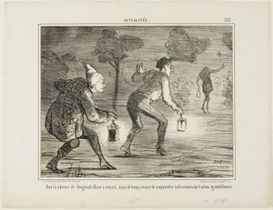 Horticultores de Nanterre em bicos de pés, à meia-noite, em direção ao cato grandiflorus para o surpreender na sua floração, placa 323 de Actualités de Honoré Victorin Daumier