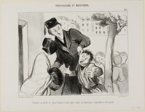 Como convencer um jovem a aprender finalmente a respeitar os seus pais, placa 26 de Professeurs et Moutards (Professores e Malandros) de Honoré Victorin Daumier