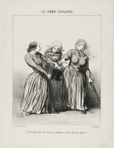 A insurreição contra os maridos é proclamada como sendo o primeiro e mais sagrado dever da vida!, placa 1 de Les Femmes Socialistes de Honoré Victorin Daumier