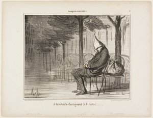 À procura de um alojamento para pernoitar no dia 8 de julho, placa 5 de Croquis Parisiens de Honoré Victorin Daumier