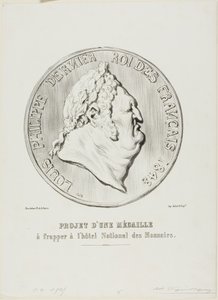 Louis-Philippe, último rei dos franceses 1848. Desenho de uma medalha a ser fabricada pela Casa da Moeda de Honoré Victorin Daumier