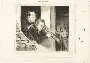 "Oh! É como se estivéssemos lá: a mais alta abre o seu espartilho e a mais pequena procura uma pulga!", placa 27 de Types Parisiens de Honoré Victorin Daumier
