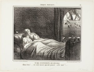 Uma das desvantagens de viver na cave. "Olha, aqui estão mais algumas que cresceram ontem à noite...", prato 15 de Croquis Parisiens de Honoré Victorin Daumier