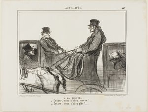 Pago ao minuto. "- Condutor, quase não se mexe! - Condutor, não está a andar nada!", chapa 447 de Actualités de Honoré Victorin Daumier