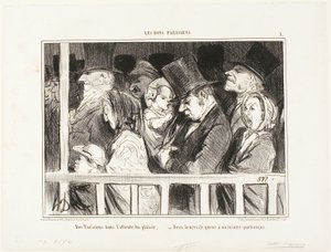 Os parisienses querem divertir-se. Fila de espera de duas horas em frente a qualquer teatro da cidade, placa 1 de Les Bons Parisiens de Honoré Victorin Daumier