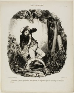 É bastante embaraçoso não se lembrar onde se esconderam as armadilhas para lobos, placa 44 de Pastorales de Honoré Victorin Daumier