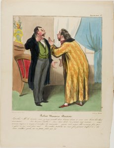 Robert Macaire, dentista. "- Raios Doutor, arrancou dois dentes bons e deixou os dois maus. - (Robert Macaire à parte) Demónio!!! ... (alto) Claro.... E por uma boa razão: haverá tempo suficiente para arrancar os maus. Os bons, com certeza, serão de Honoré Victorin Daumier