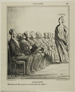 Segundo turno das eleições. "- Será que ela me vai convidar para uma segunda valsa", chapa 114 do Actualités de Honoré Victorin Daumier