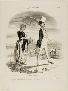 "Então é a isto que se chama seguir a corrente da vida..... ser obrigado a marchar a par e passo com um idiota destes!", placa 52 de Moeurs Conjugales de Honoré Victorin Daumier