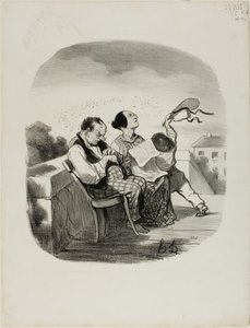 A vantagem de partilhar o ar fresco num terraço italiano com um grande número de insectos, placa 42 de Pastorales de Honoré Victorin Daumier