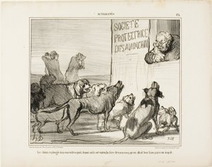 Os cães voltam a desesperar depois de saberem que, afinal, vai haver um novo imposto sobre as licenças caninas, chapa 171 de Actualités de Honoré Victorin Daumier